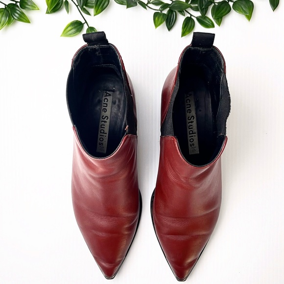 Acne Studios Jensen Burgundy Red Smooth Leather Pointed Toe Chelsea Boots 7.5 - Picture 9 of 12